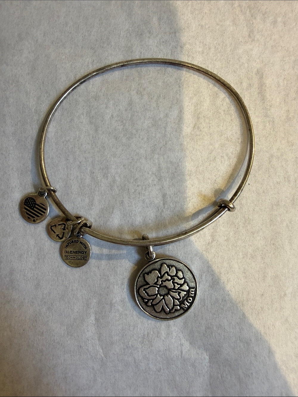 **2/$15 Alex and Ani Silver-Tone Floral 'Mom' Charm Bracelet